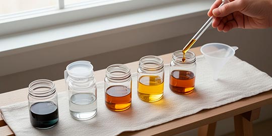 Образцы масел и тест вязкости